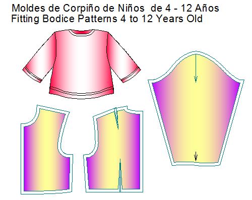 Ejemplo: Impresion en Plotter de los moldes completos en tamaño real y exacto de corpino niños en la talla 4.